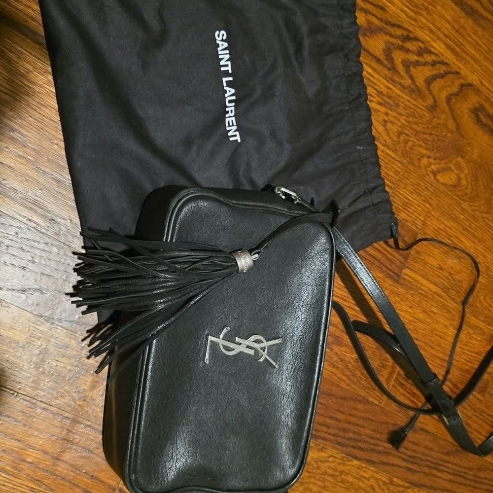 Saint Laurent Black Leather Crossbody with Tassel and Silver YSL Logo